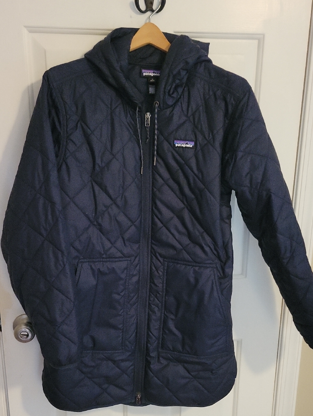 Patagonia Navy Quilted Hooded Parka Jacket